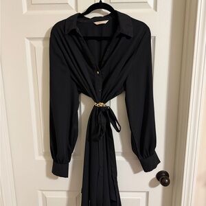 Chic Black Midi Dress with Gold Accent